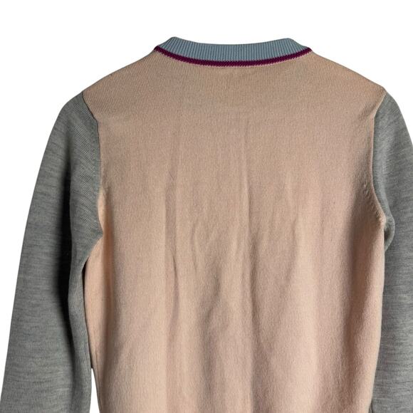 Kenzo Tiger Patch Pink Gray Colorblock Wool Cardigan Sweater Size Small - Picture 6 of 11